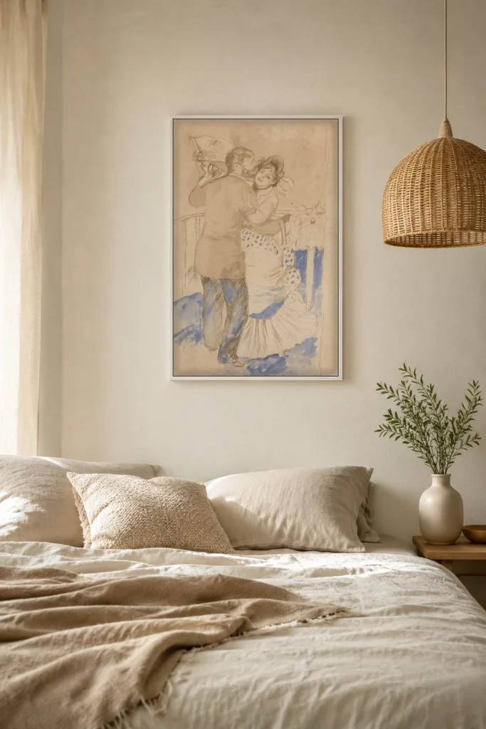 Framed print of Étude pour “La Danse à la campagne” hanging on a wall in a furnished room
