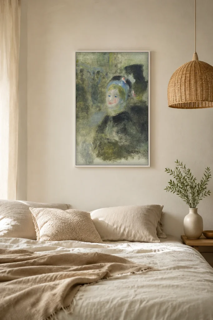 Framed print of Study for Place Clichy hanging on a wall in a furnished room