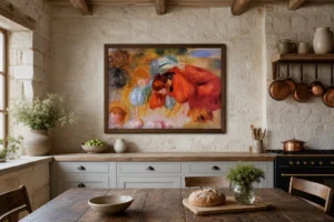 Framed print of Study for the Croquet Game hanging on a wall in a furnished room