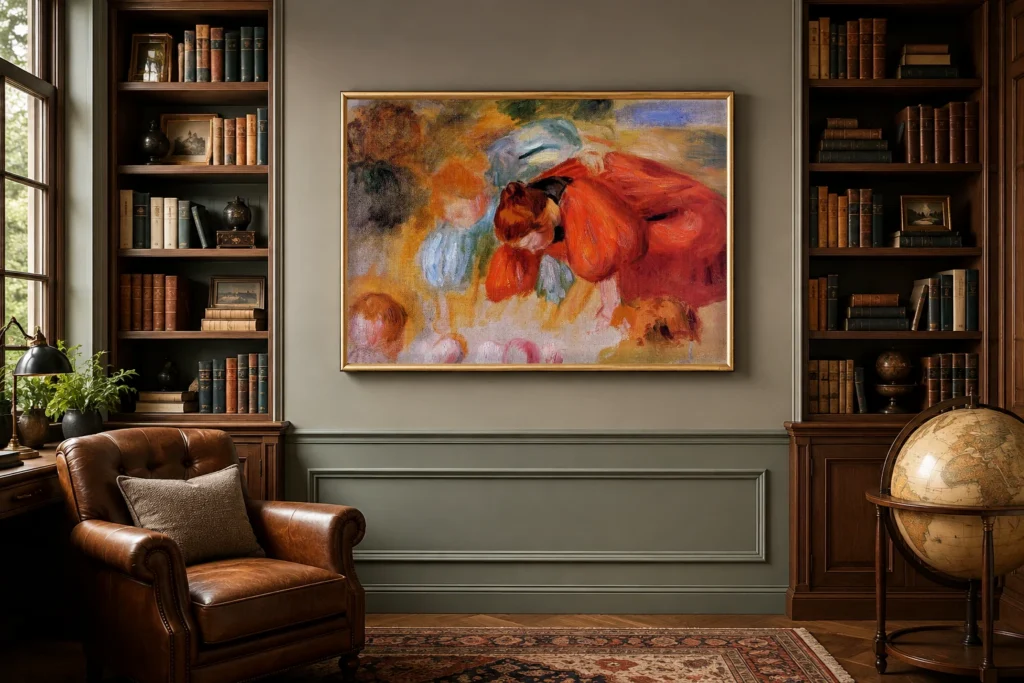 Framed print of Study for the Croquet Game hanging on a wall in a furnished room