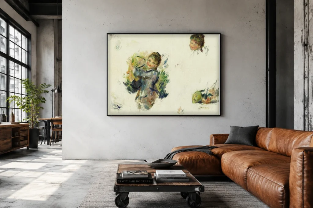 Framed print of Study for ‘Young Girls Playing Badminton’ hanging on a wall in a furnished room