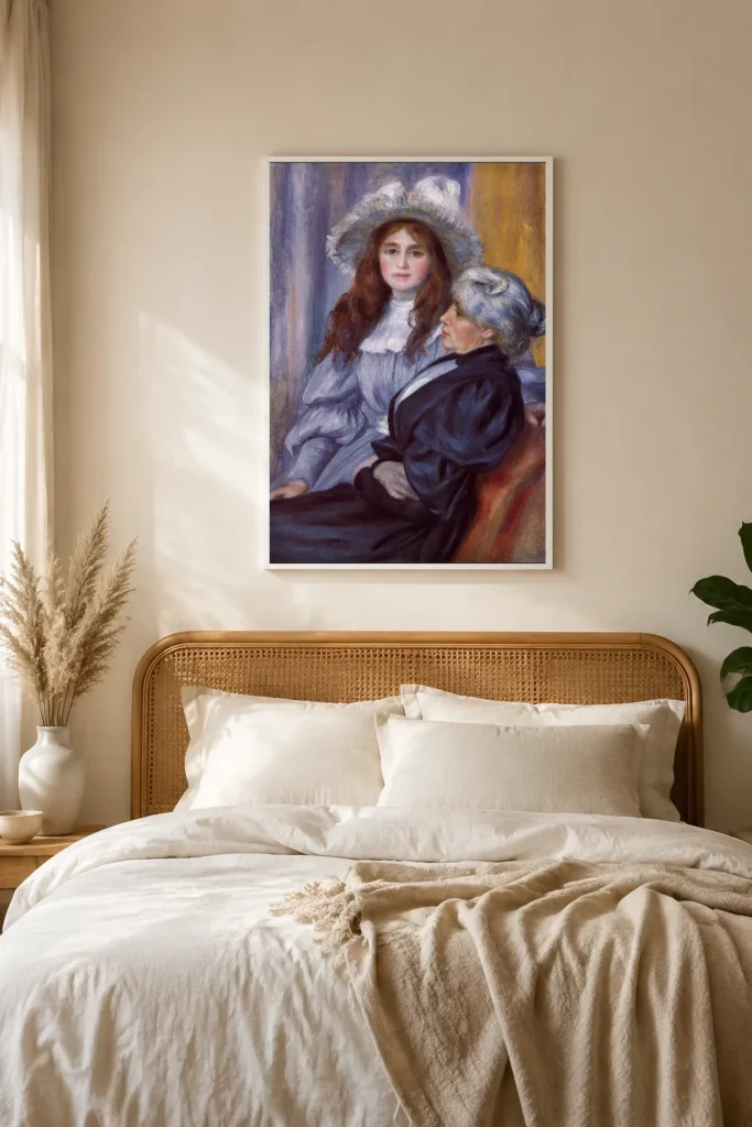 Framed print of Berthe Morisot et sa fille Julie Manet hanging on a wall in a furnished room