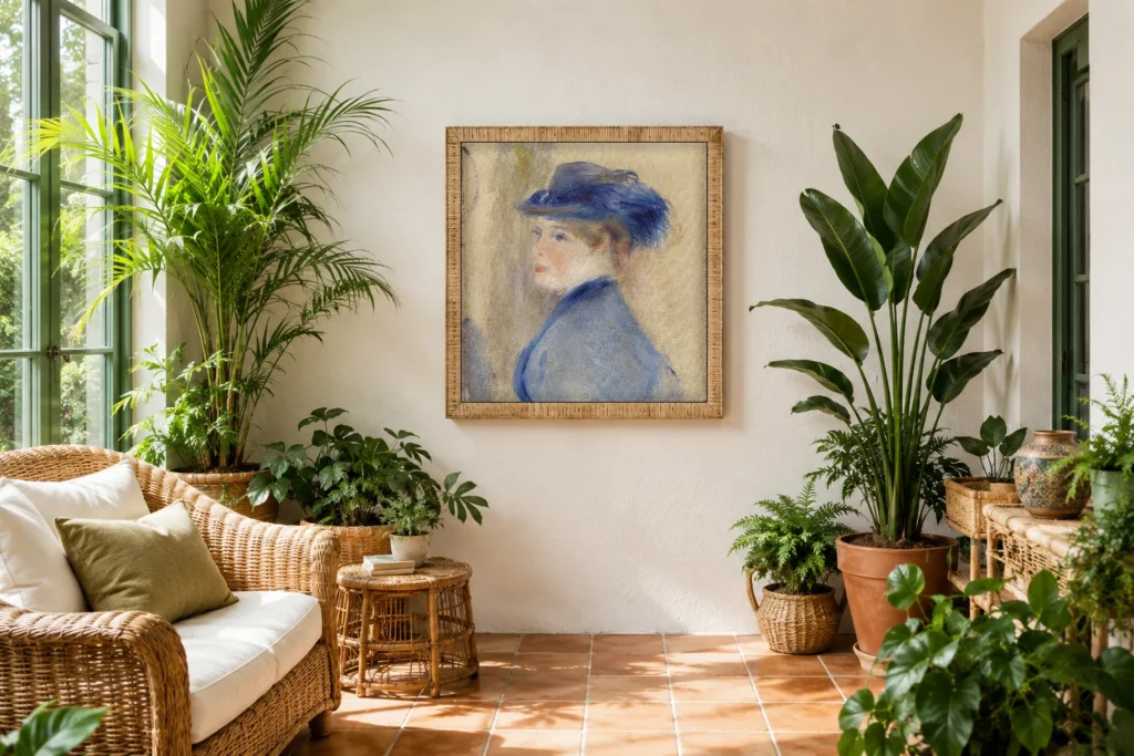Framed print of Bust of a Woman (Buste de femme) hanging on a wall in a furnished room