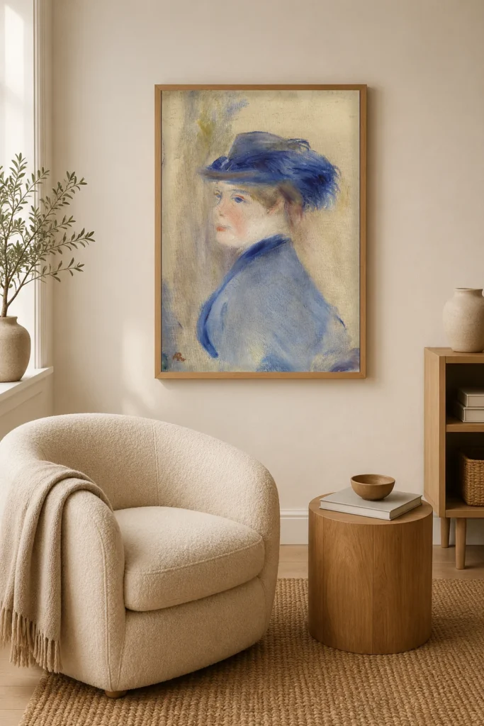 Framed print of Bust of a Woman (Buste de femme) hanging on a wall in a furnished room