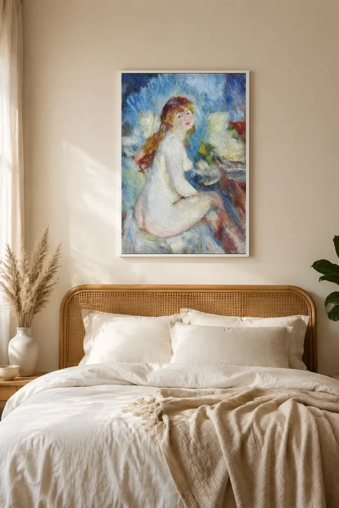 Framed print of Buste of a Nude Woman hanging on a wall in a furnished room