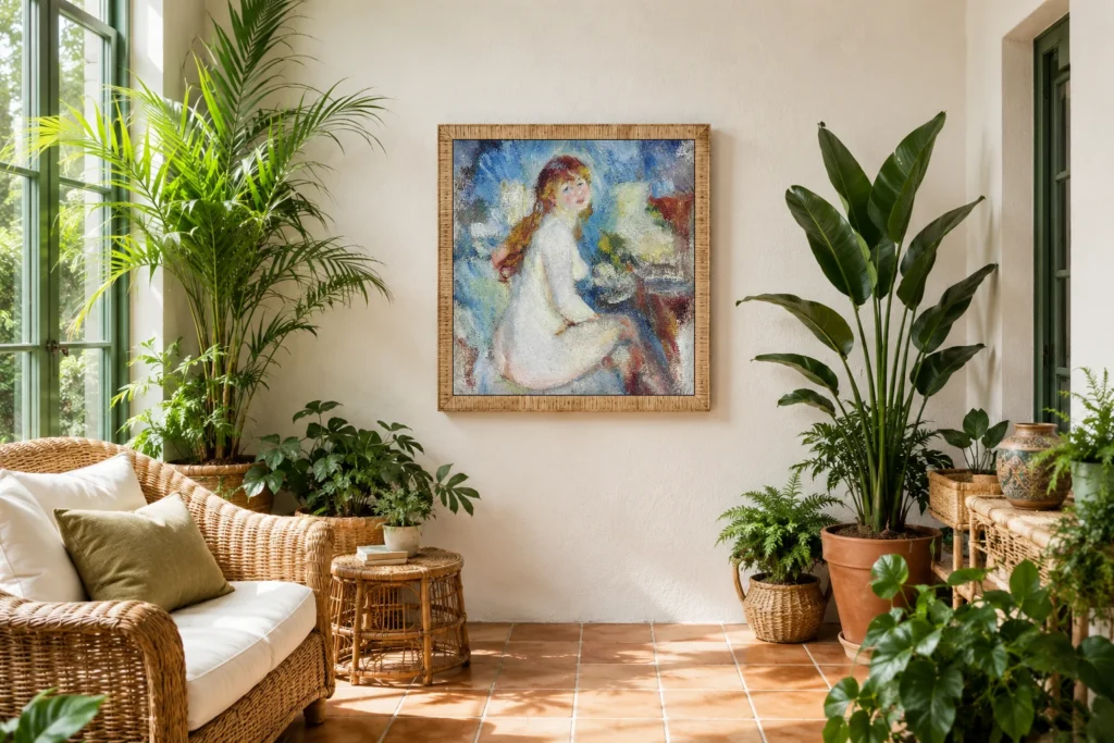 Framed print of Buste of a Nude Woman hanging on a wall in a furnished room