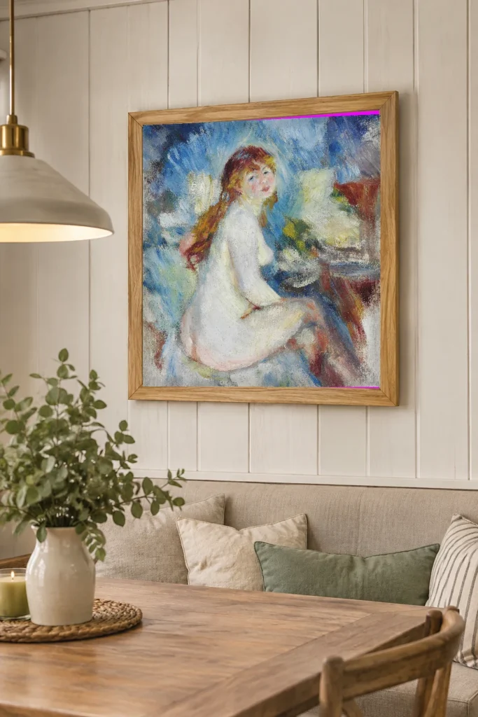 Framed print of Buste of a Nude Woman hanging on a wall in a furnished room