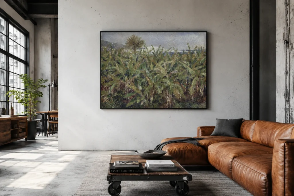 Framed print of Champ de bananiers hanging on a wall in a furnished room