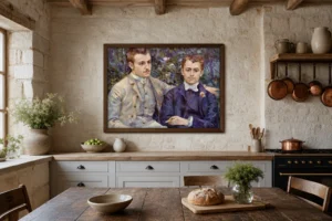 Framed print of Charles and Georges Durand-Ruel hanging on a wall in a furnished room