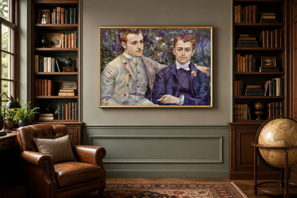 Framed print of Charles and Georges Durand-Ruel hanging on a wall in a furnished room