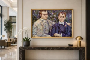 Framed print of Charles and Georges Durand-Ruel hanging on a wall in a furnished room