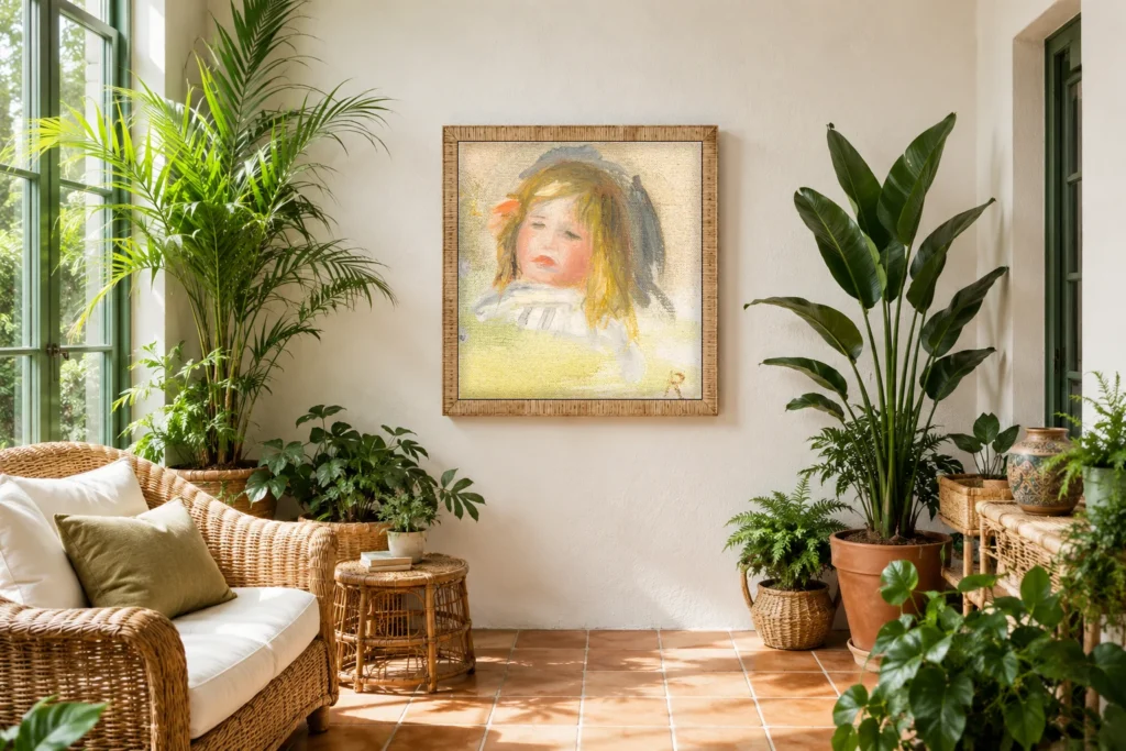 Framed print of Child with Blond Hair hanging on a wall in a furnished room