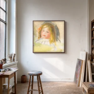 Framed print of Child with Blond Hair hanging on a wall in a furnished room