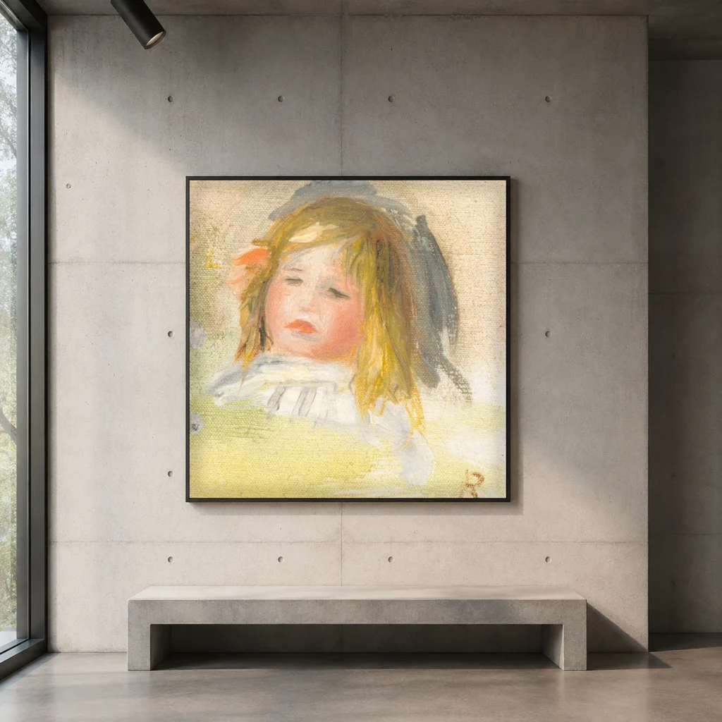 Framed print of Child with Blond Hair hanging on a wall in a furnished room
