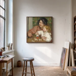 Framed print of Child with Toys – Gabrielle and the Artist’s Son, Jean hanging on a wall in a furnished room