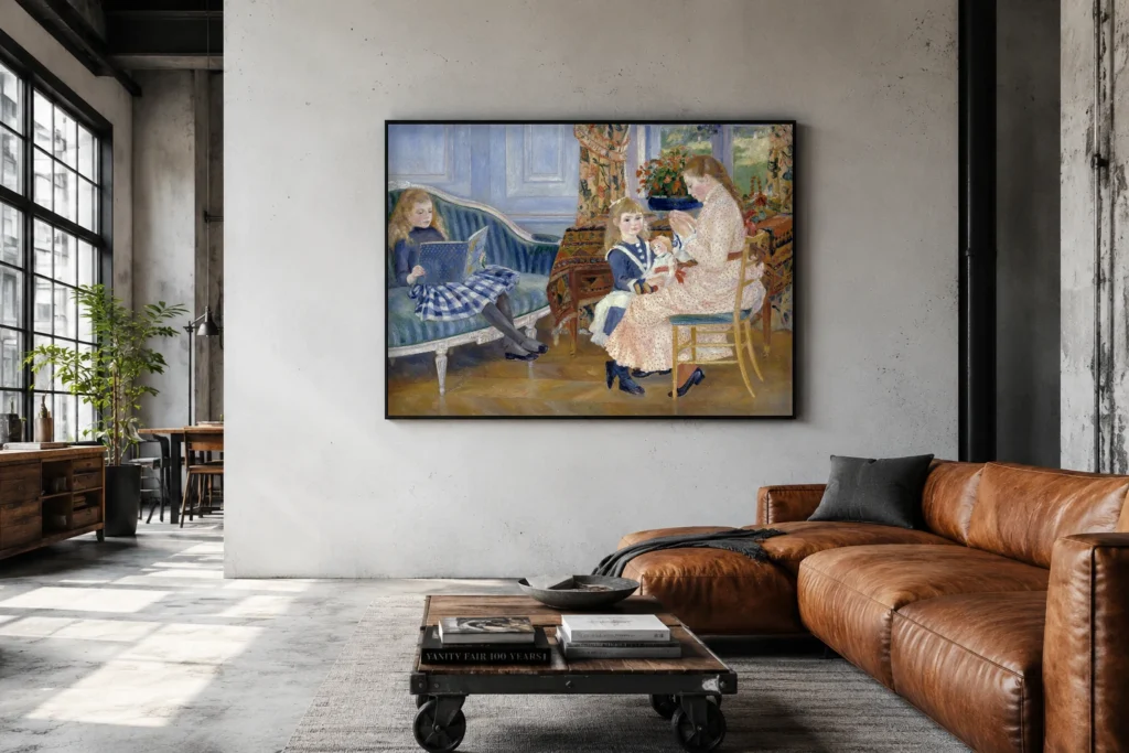 Framed print of Children’s Afternoon at Wargemont hanging on a wall in a furnished room