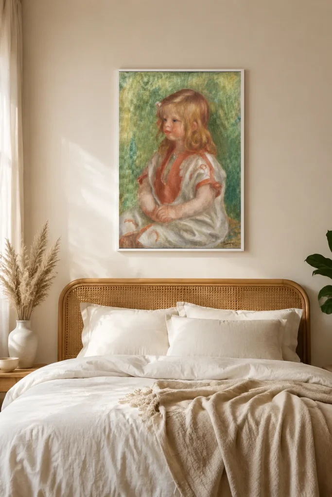 Framed print of Claude Renoir hanging on a wall in a furnished room