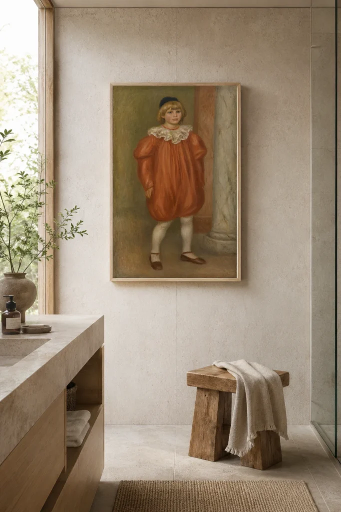 Framed print of Claude Renoir as a Clown hanging on a wall in a furnished room