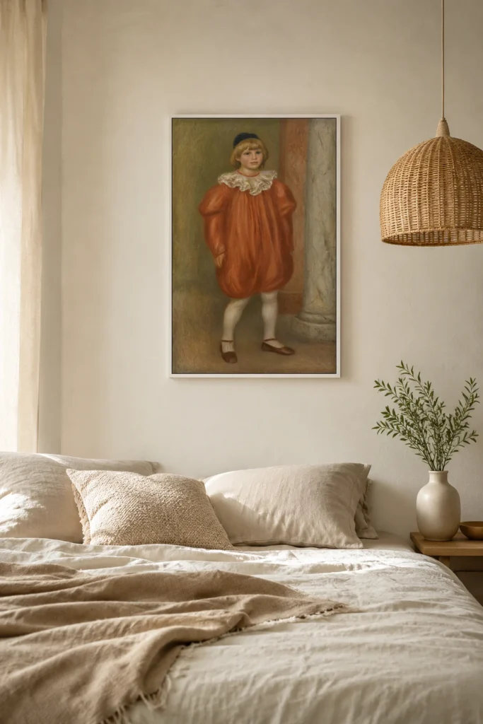 Framed print of Claude Renoir as a Clown hanging on a wall in a furnished room