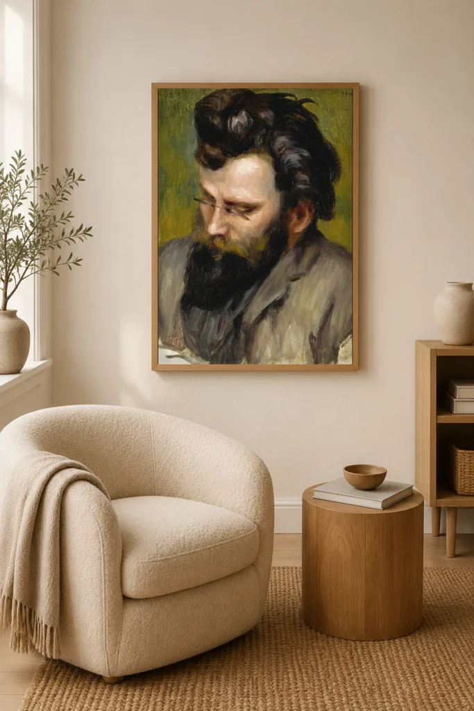 Framed print of Claude Terrasse hanging on a wall in a furnished room