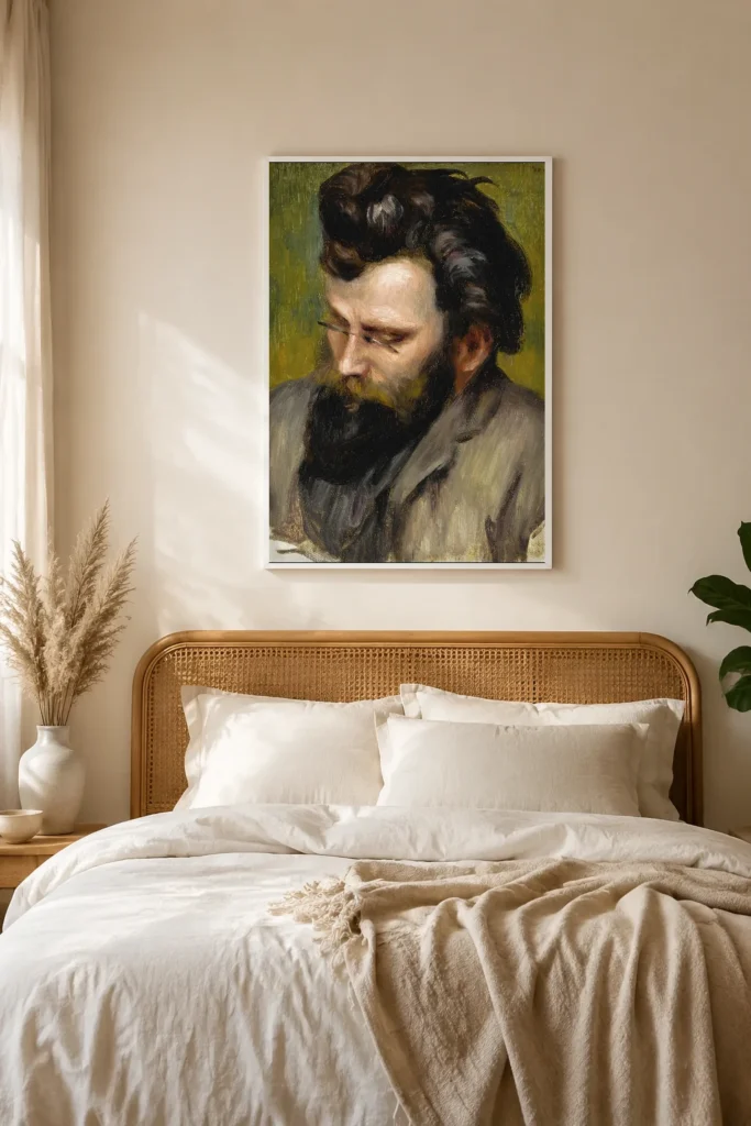 Framed print of Claude Terrasse hanging on a wall in a furnished room