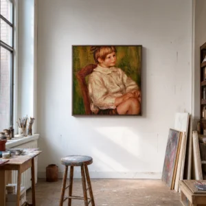 Framed print of Coco (Claude Renoir) hanging on a wall in a furnished room