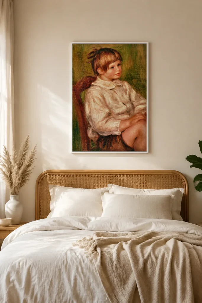 Framed print of Coco (Claude Renoir) hanging on a wall in a furnished room