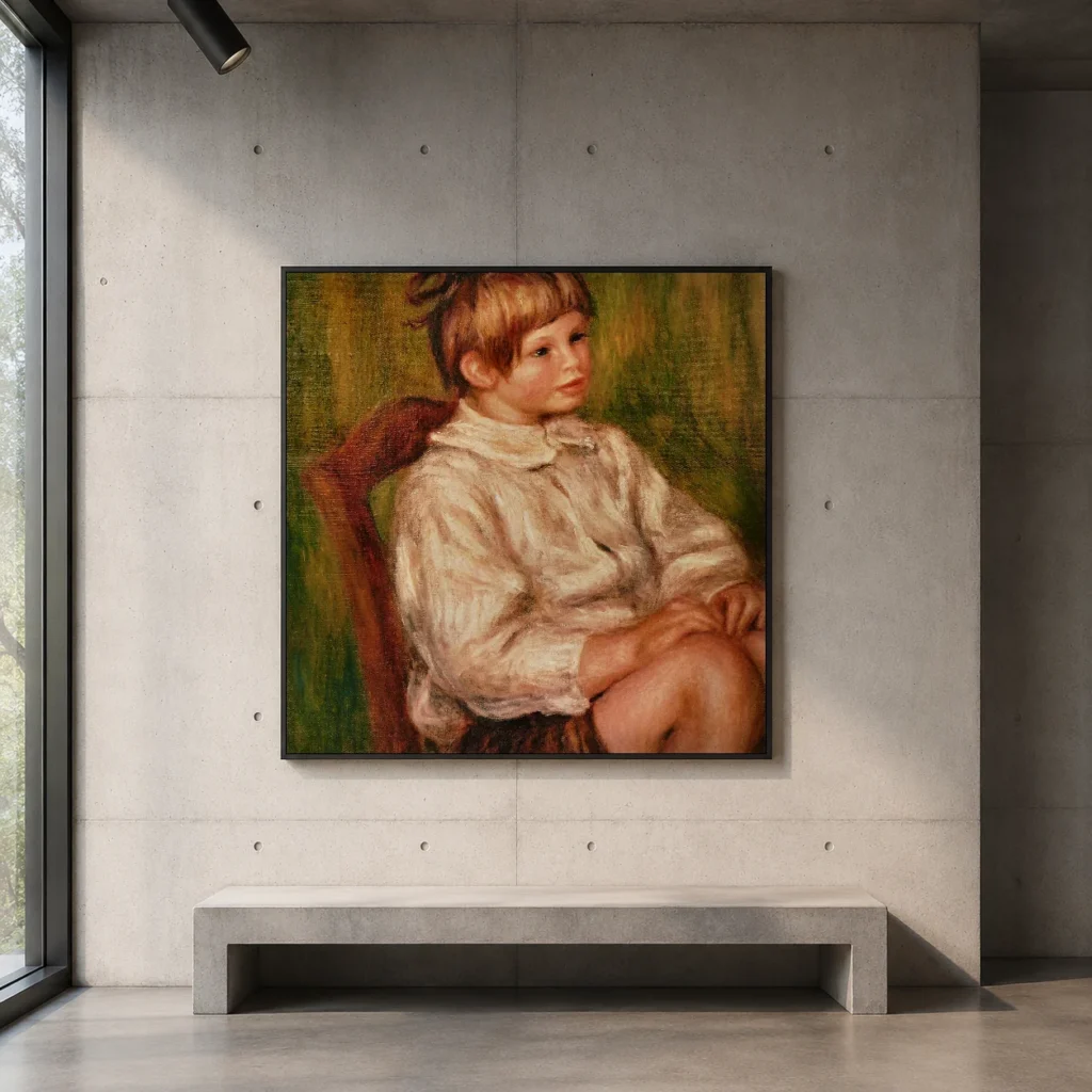 Framed print of Coco (Claude Renoir) hanging on a wall in a furnished room