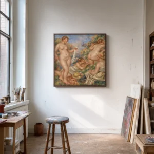 Framed print of Composition, Five Bathers (Composition, cinq baigneuses) hanging on a wall in a furnished room