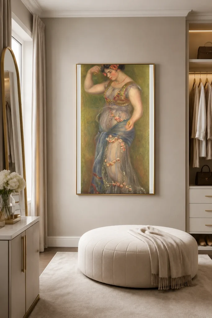 Framed print of Dancing Girl with Castanets hanging on a wall in a furnished room