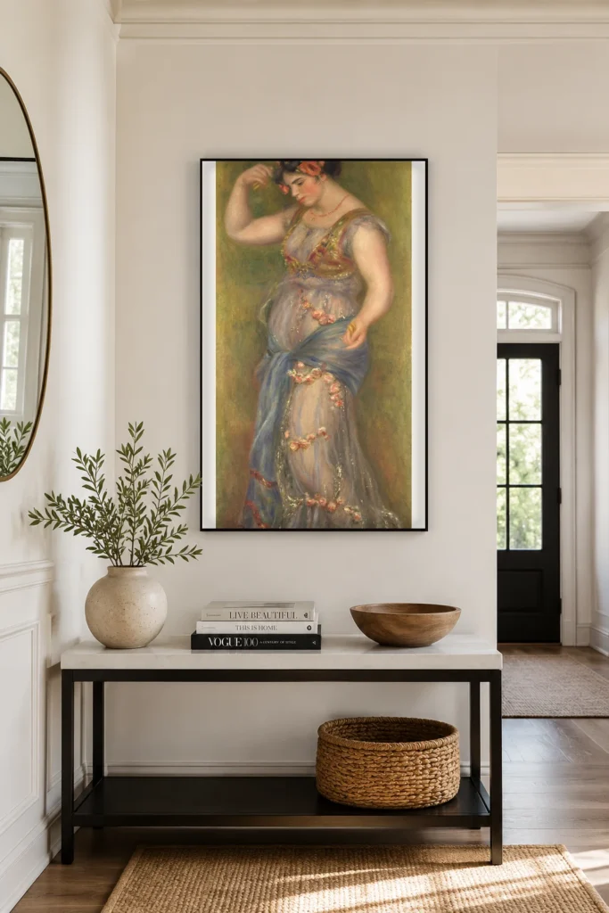 Framed print of Dancing Girl with Castanets hanging on a wall in a furnished room