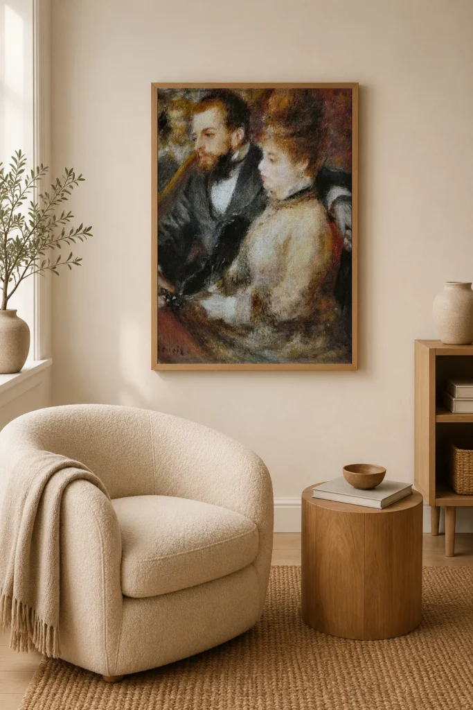 Framed print of In the Box hanging on a wall in a furnished room