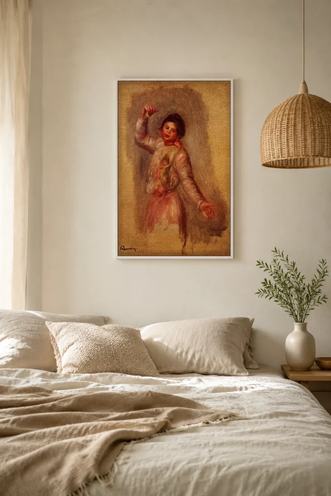 Framed print of Dancer with Castanets hanging on a wall in a furnished room