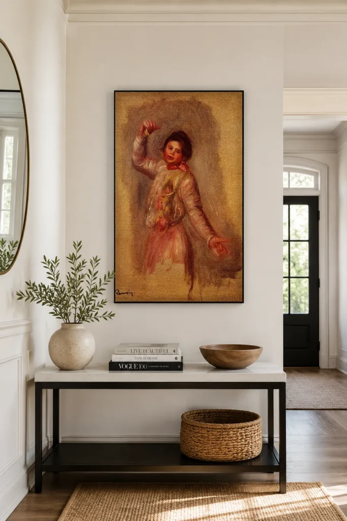 Framed print of Dancer with Castanets hanging on a wall in a furnished room