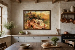 Framed print of Two Women Reclining hanging on a wall in a furnished room