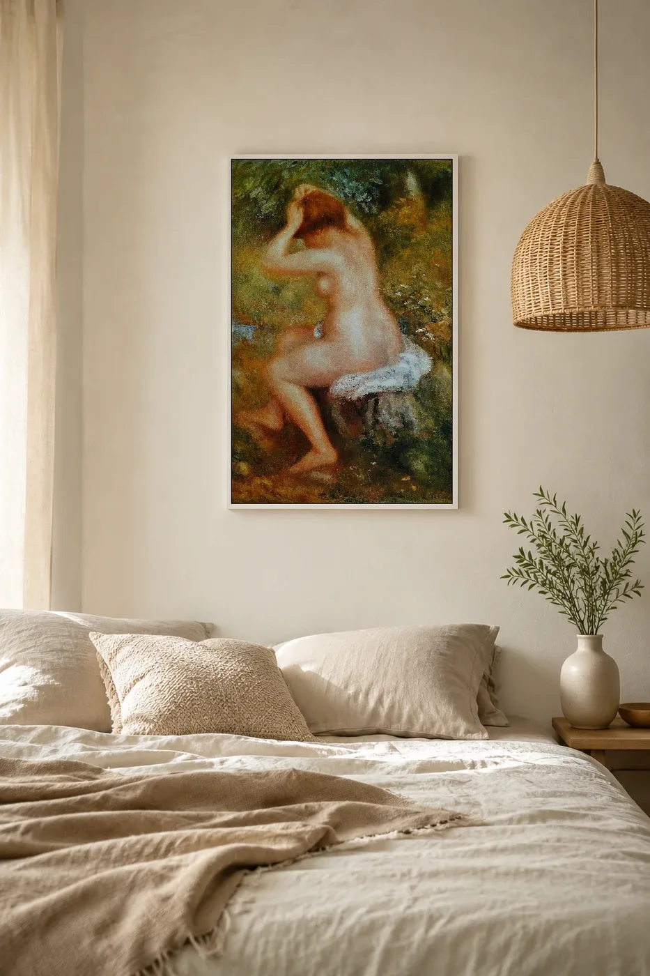 Framed print of A Bather hanging on a wall in a furnished room