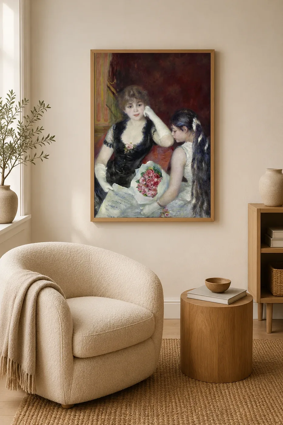 Framed print of A Box at the Theater (At the Concert) hanging on a wall in a furnished room