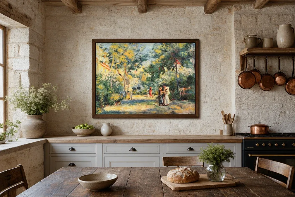 Framed print of A Garden in Montmartre hanging on a wall in a furnished room