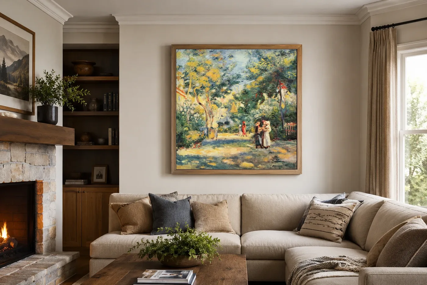 Framed print of A Garden in Montmartre hanging on a wall in a furnished room